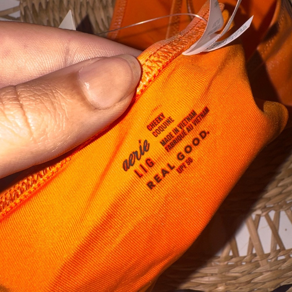 Aerie Real Good Metallic Orange Cheeky Bikini Bottom High Leg Swim Size L NWT - Picture 3 of 3